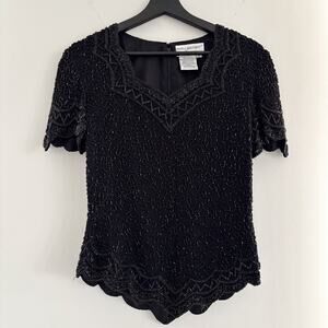 Vintage 1980s Papéll Boutique Evening 100% Silk Beaded Top Women's Size Small